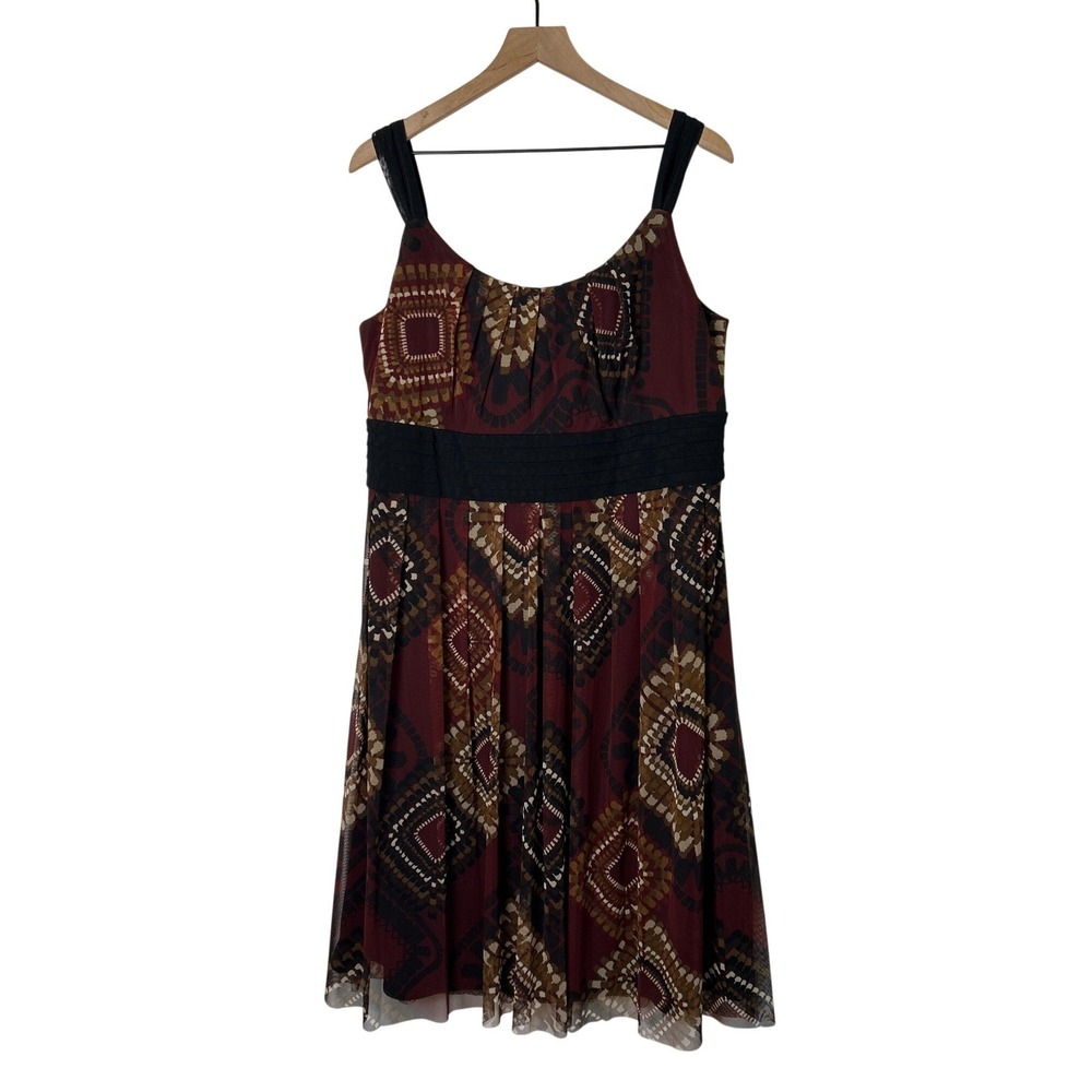 Lane Bryant Womens Geometric Empire Waist Mesh Dress Size 16W Burgundy NEW